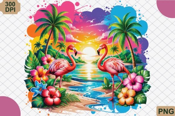Download Tropical Flamingo Sunset Summer PNG - Tropical flamingo Collection