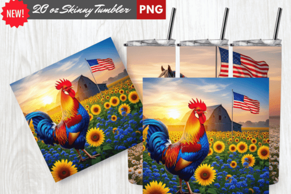 Download Patriotic Rooster American Flag Tumbler - Premium Bundle