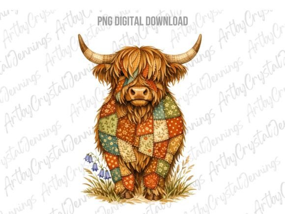 Download Country Farm Patchwork Highland Cow PNG - Cow png Collection