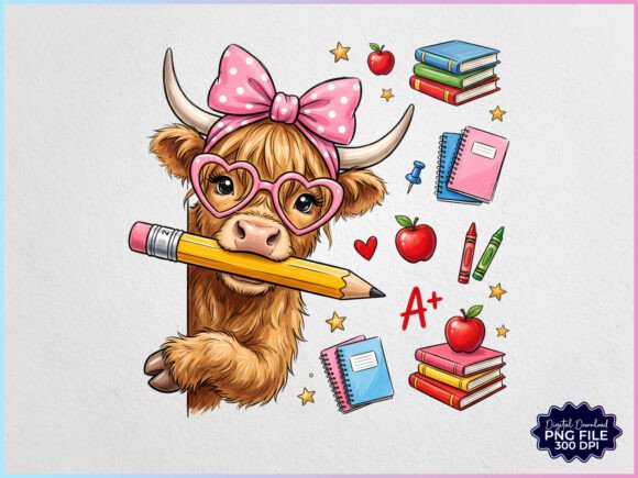 Download Back to School Highland Cow PNG - Cow png Collection