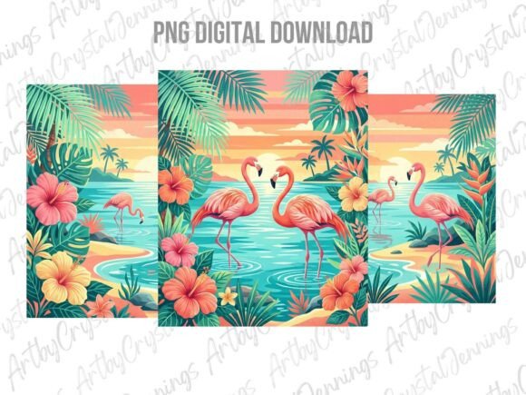 Download Tropical Flamingo Sunset Panel Art PNG - Premium Resources