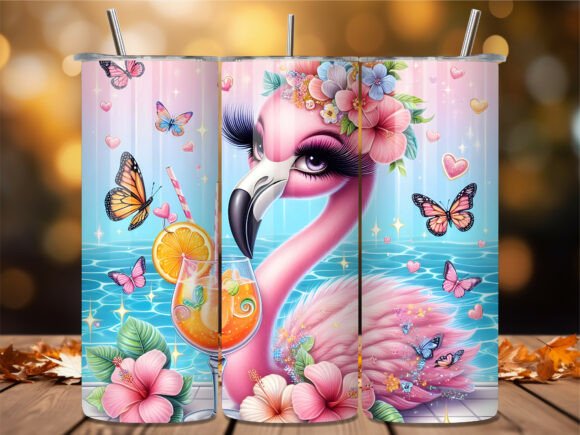 Download Tropical Flamingo with Drink and Flowers - Tropical flamingo Collection