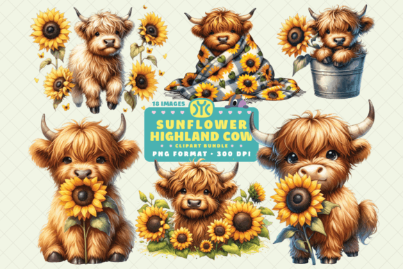 Download Watercolor Sunflower Highland Cow PNG - Premium Resources
